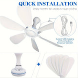 6-Blade Quiet USB Ceiling Fan (With or Without Remote)
