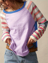 Women's Plus Size Elegant Striped Long Sleeve Top