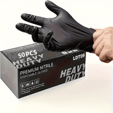 50pcs Black Pure Nitrile Disposable Gloves