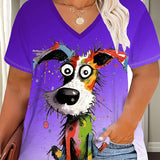 Plus Size Women's Casual Puppy Graphic T-Shirt