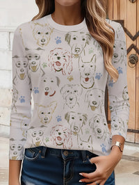 Plus Size Women's Cute Dog Print Long Sleeve T-Shirt