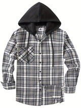 Men's Elegant Plaid Shirt - Button-Front Closure