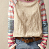 Women's Plus Size Elegant Striped Long Sleeve Top