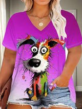 Plus Size Women's Casual Puppy Graphic T-Shirt