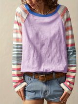 Women's Plus Size Elegant Striped Long Sleeve Top