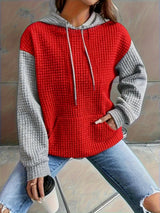 Comfy Plus Size Women's Casual Waffle Color Block Hoodie