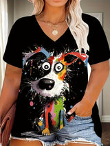 Plus Size Women's Casual Puppy Graphic T-Shirt