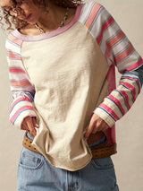 Women's Plus Size Elegant Striped Long Sleeve Top