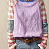 Women's Plus Size Elegant Striped Long Sleeve Top