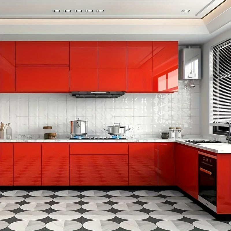 1 Roll of Thickened Red High-Gloss Self-Adhesive Wallpaper 196.85inx15.75in & 393.70inx15.75in