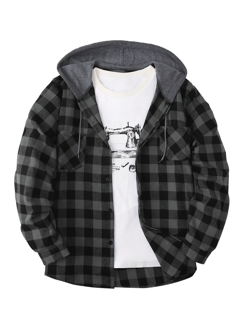 Men's Casual Plaid Hoodie Shirt