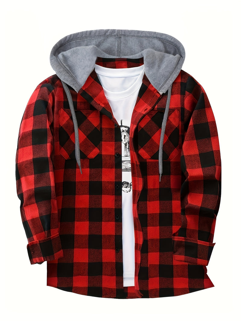 Men's Casual Plaid Hoodie Shirt