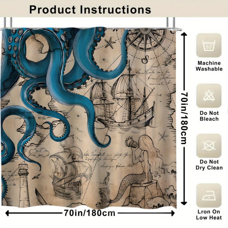 Nautical-Themed Octopus Polyester Shower Curtain