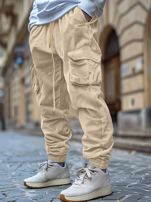 Men's Casual Corduroy Jogger Pants with Drawstring Waist