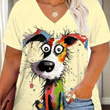Plus Size Women's Casual Puppy Graphic T-Shirt