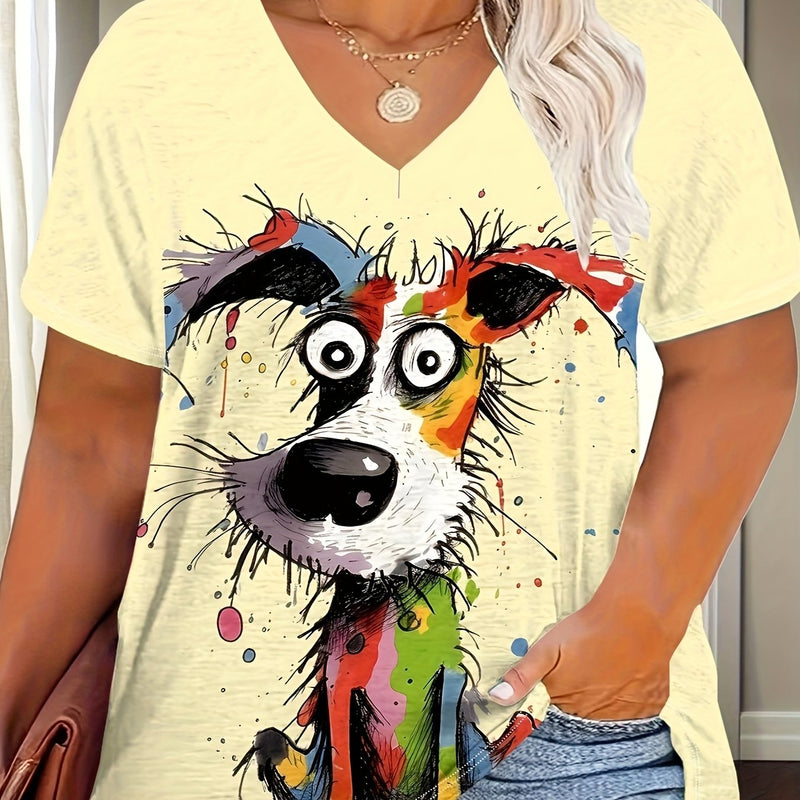 Plus Size Women's Casual Puppy Graphic T-Shirt