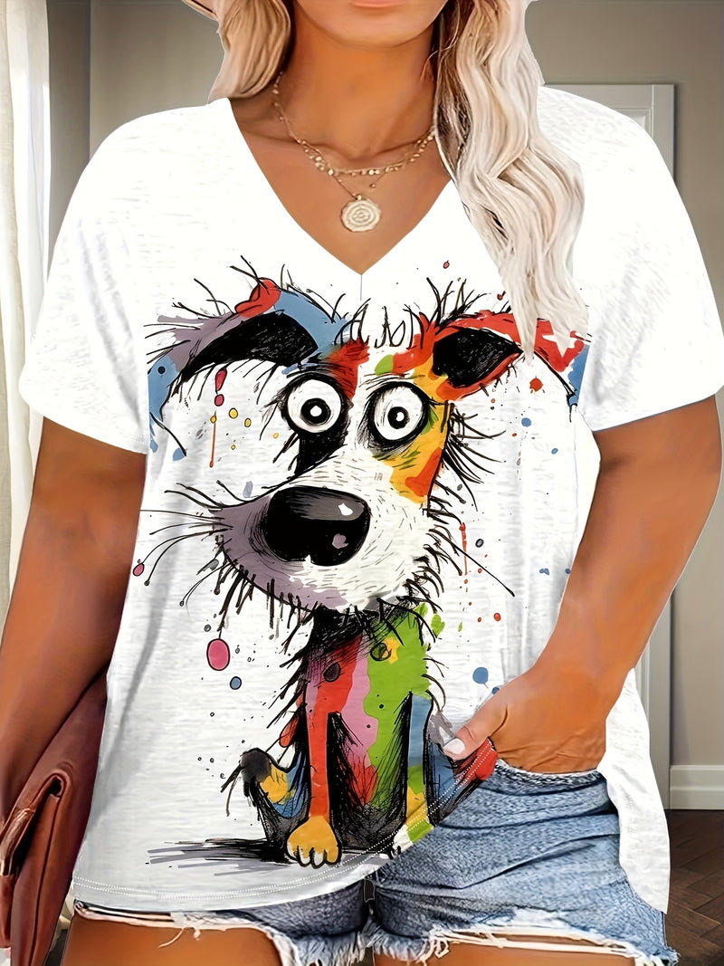 Plus Size Women's Casual Puppy Graphic T-Shirt