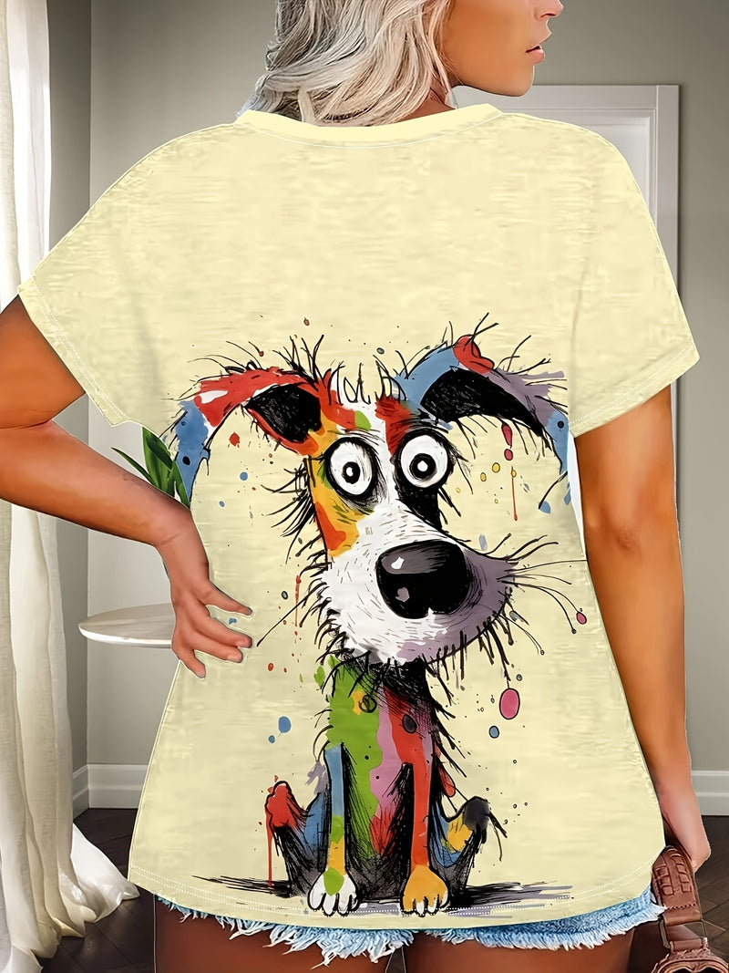 Plus Size Women's Casual Puppy Graphic T-Shirt