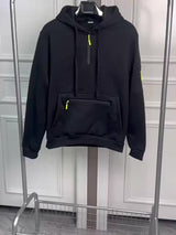 Men's Casual Black Hoodie with Multiple Zipper Pockets
