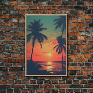 Tropical Sunset Beach, Palm Tree Art, Canvas Print