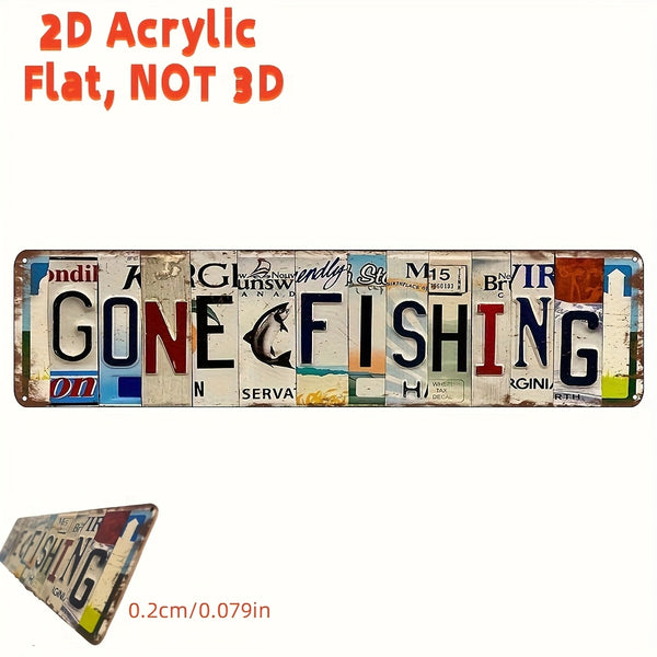 2D Flat Printed "Go Fishing" Vintage Metal Sign