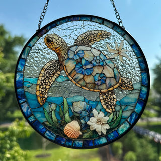 Hawaiian Flower Sea Turtle Suncatcher