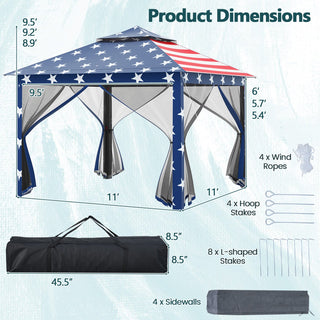11 x 11 Feet 2-Tier Portable Pop-Up Gazebo Tent with Carry Bag Mesh
