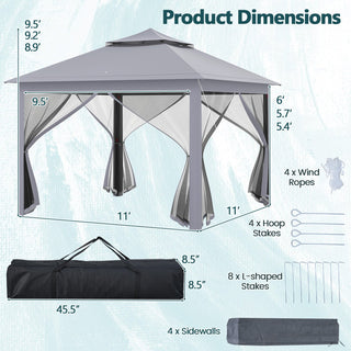 11 x 11 Feet 2-Tier Portable Pop-Up Gazebo Tent with Carry Bag Mesh