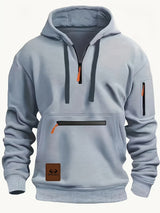 Men's Casual Black Hoodie with Multiple Zipper Pockets