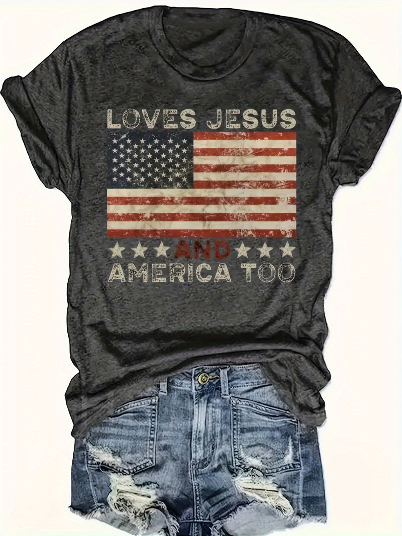 Women's Plus Size Patriotic American Flag T-Shirt