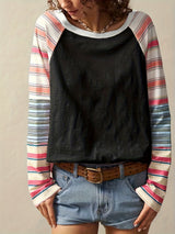 Women's Plus Size Elegant Striped Long Sleeve Top