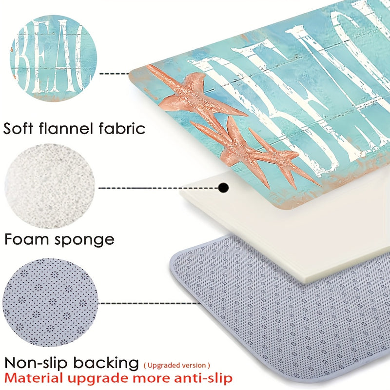 1pc Coastal Beach Themed Washable Polyester Doormat with Starfish Design