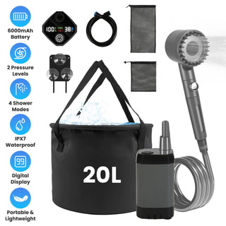Rechargeable camping shower kit for outdoor showers and travel