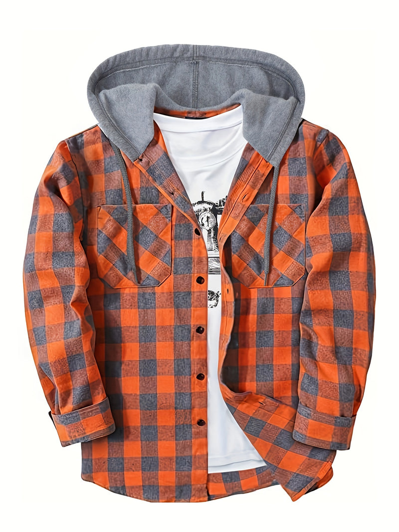Men's Casual Plaid Hoodie Shirt
