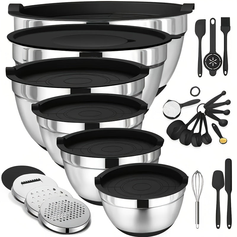 26PCS Heavy-Duty Stainless Steel Mixing Bowls with Airtight Lids