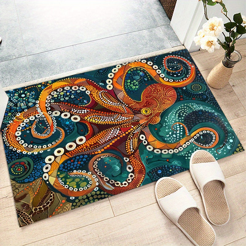Non-Slip, Fade-Resistant Vintage Octopus Design Area Rug