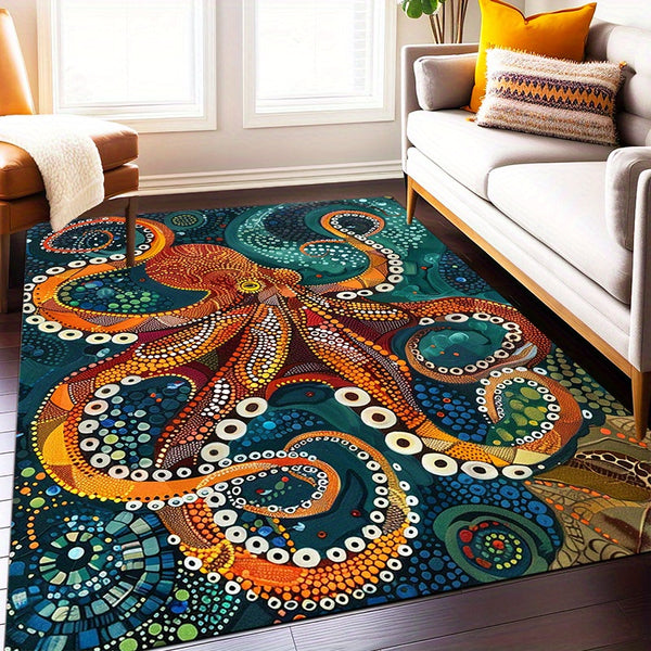 Non-Slip, Fade-Resistant Vintage Octopus Design Area Rug