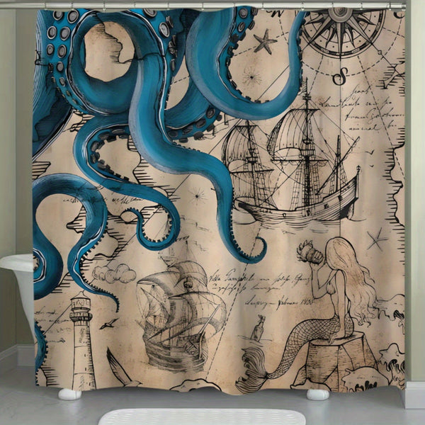 Nautical-Themed Octopus Polyester Shower Curtain