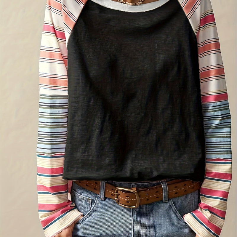 Women's Plus Size Elegant Striped Long Sleeve Top