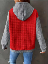 Comfy Plus Size Women's Casual Waffle Color Block Hoodie