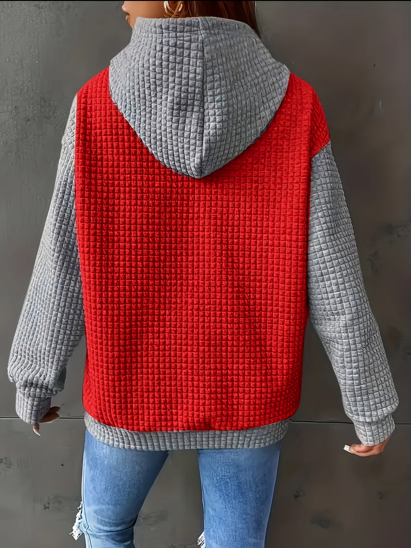 Comfy Plus Size Women's Casual Waffle Color Block Hoodie
