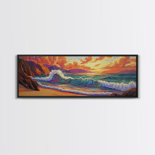 Sunset Surf on Rocky Coast Wall Art