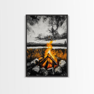 Campfire Rustic Wall Decor, Framed Canvas Print