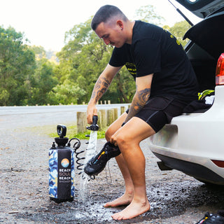 Beach Soul pressurized camping shower for rinsing feet after outdoor activities