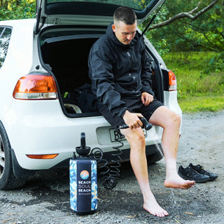 Beach Soul manual pump portable shower for rinsing sand and dirt outdoors