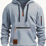 Men's Casual Black Hoodie with Multiple Zipper Pockets