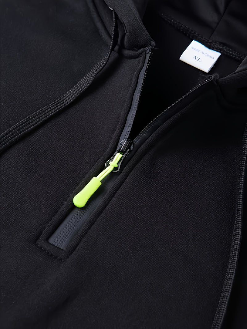 Men's Casual Black Hoodie with Multiple Zipper Pockets