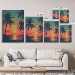 Tropical Sunset Beach, Palm Tree Art, Canvas Print
