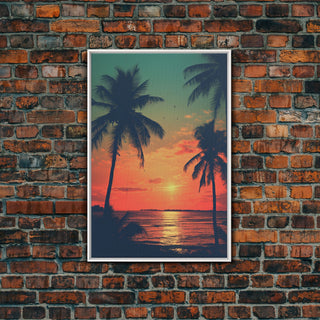 Tropical Sunset Beach, Palm Tree Art, Canvas Print