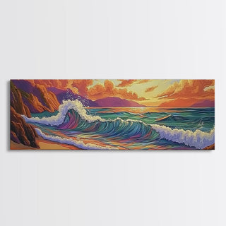 Sunset Surf on Rocky Coast Wall Art